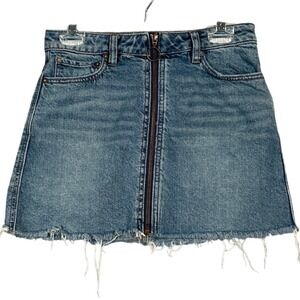 We The Free Denim Mini Skirt Frayed Zip Front Grunge Festival Y2K Waist 24-26"